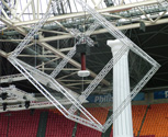 An SG75 Tesla coil hung upside down in a Faraday cub